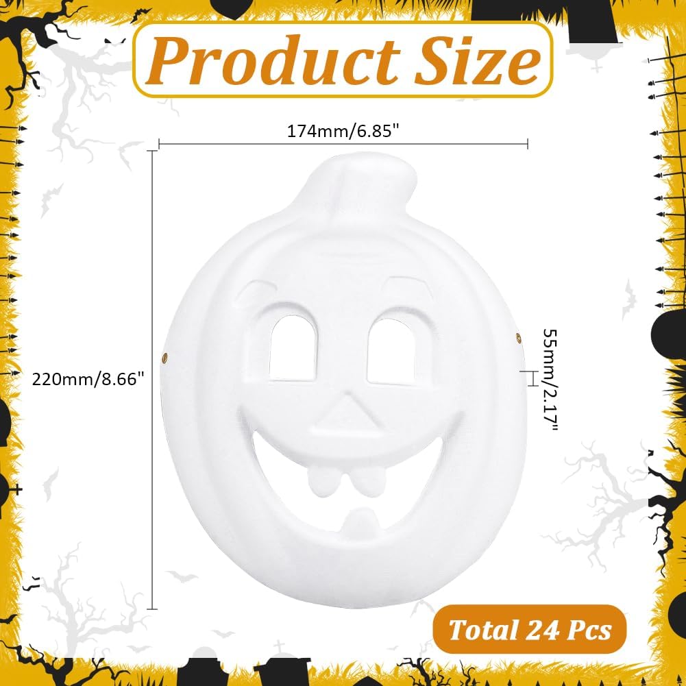 CRAFTYMELODY 24Pcs White Paper Mache Face Craft Blanks Halloween Pumpkin Paper Full Face Blank Craft for Artistic Projects Theater Halloween Carnival Gala Masquerade Parties Classroom Art