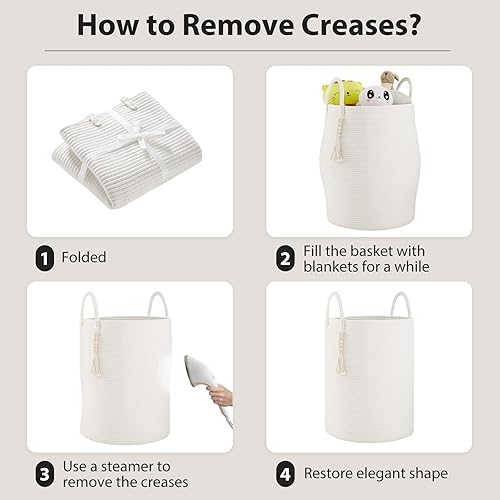Miniatura 7 de Cesta de lavandería de cuerda tejida, canasta alta para almacenamiento de mantas, canasta grande de ropa sucia para juguetes, cesta decorativa para