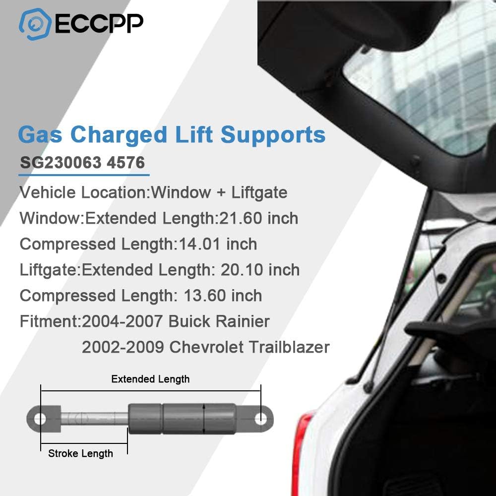 ECCPP Lift Support Replacement 2 Window Glass and 2 Liftgate Struts Gas Springs Fit for Buick Rainier for Trailblazer for GMC Envoy for Isuzu Ascender for Oldsmobile Bravada for Saab 9-7x 2002-2009