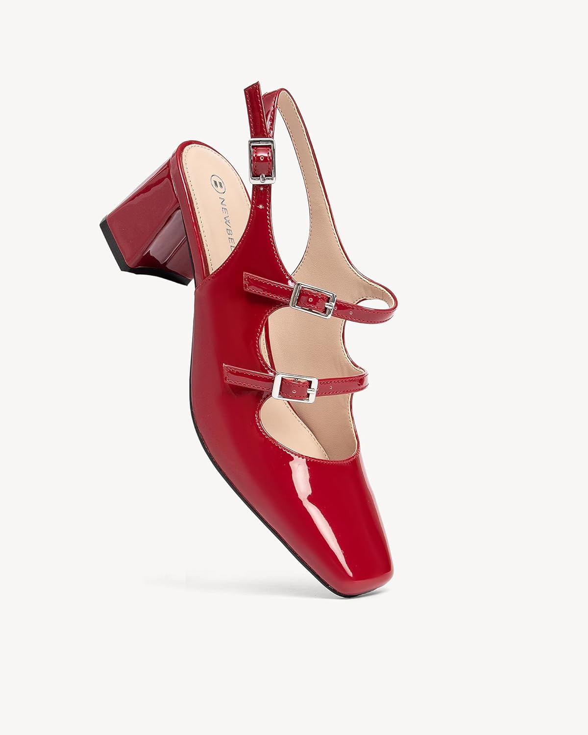 NEWBELLA Women's Mary Jane Shoes Slingbacks Block Heels for Women Square Toe Double Ankle Strap Pumps - Image 4