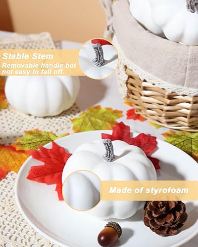 Miniatura 3 de vensovo Calabazas blancas pequeñas de 4 pulgadas para decorar, 8 calabazas decorativas de espuma pequeñas para decoración de otoño, calabazas