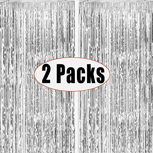Fecedy 2Pcs 3Ft X 8.3Ft Silver Metallic Tinsel Foil Fringe Curtains Photo Booth Props For Birthday Wedding Engagement Bridal Shower Baby Shower Bachelorette Holiday Celebration Party Decorations #TOP1