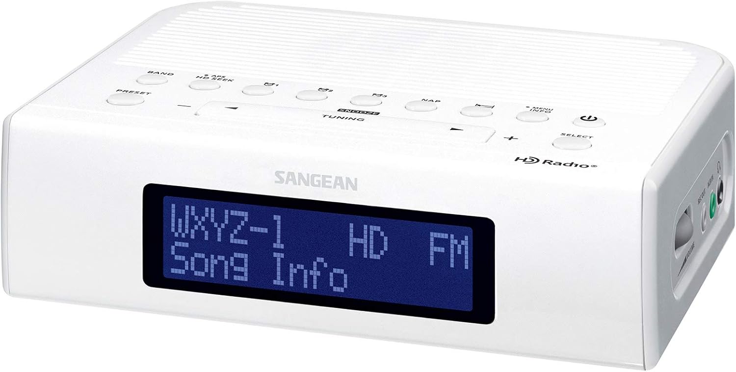 Sangean HDR-15 HD AM/FM-RBDS Digital Tuning Clock Radio with USB Phone Charging, White (Renewed)
