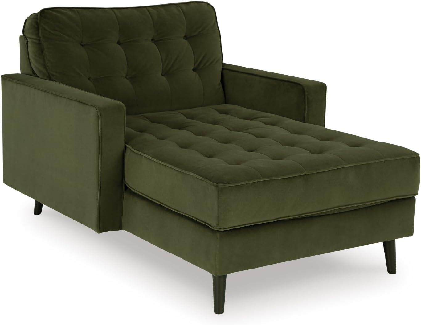 Signature Design by Ashley Reveon Lakes Mid-Century Modern Tufted Velvet Chaise with Loose Seat Cushions, Dark Green