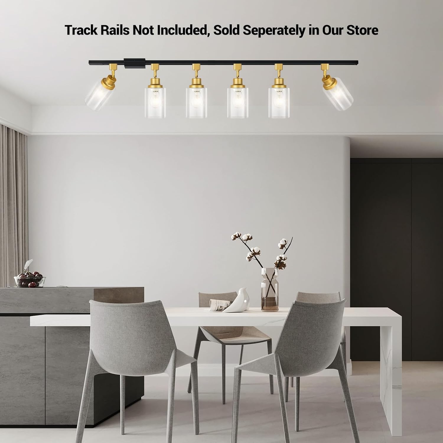 VANoopee H Type Track Lighting Heads E26 Track Light Ceiling Modern for Kitchen, Compatible with H Track Lighting Rail System, Gold Track Lighting Fixtures with Glass Lamp Shade, 4 Pack, No Bulbs