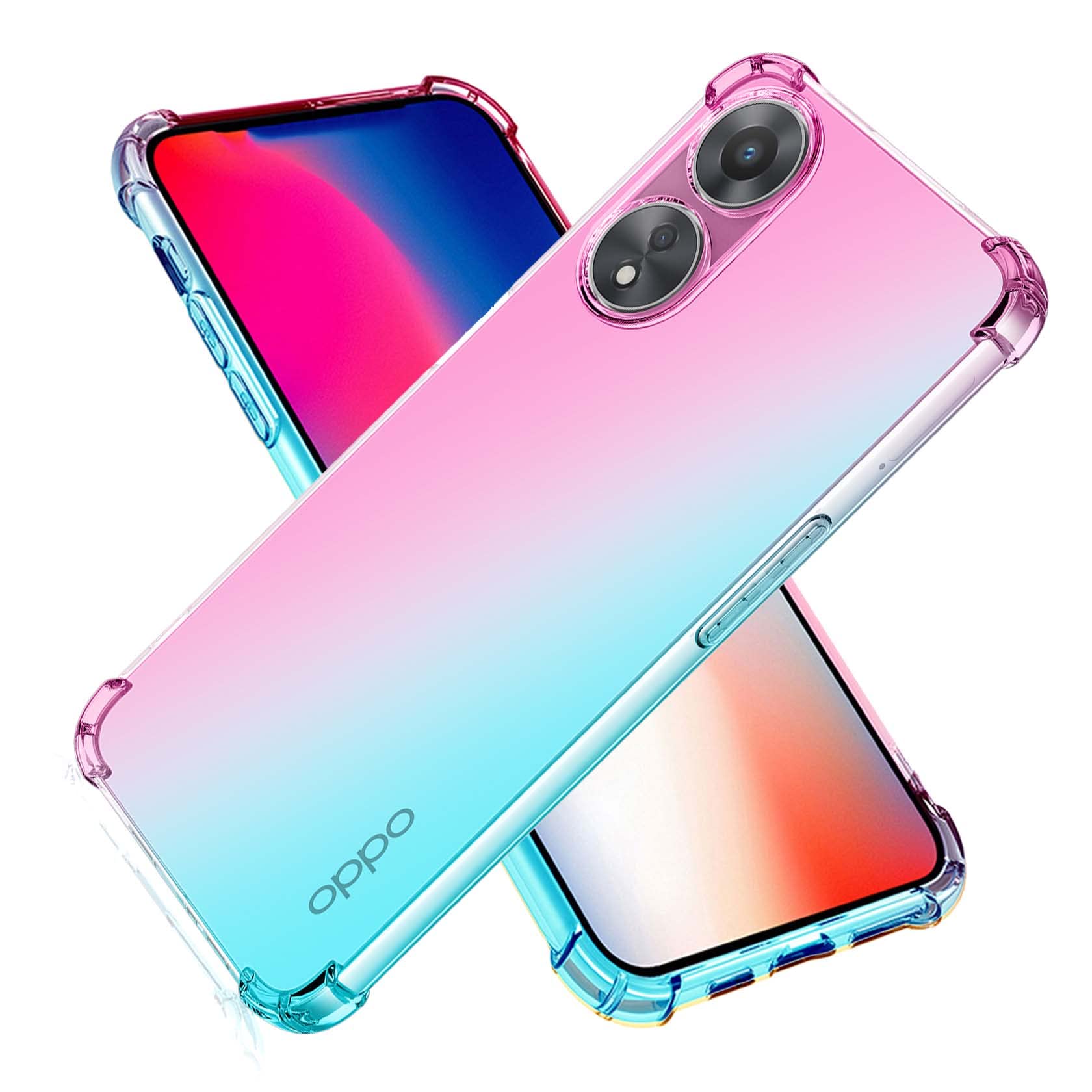 ILING Case for Oppo A78 5G/Oppo A58 5G/Oppo A58X Cover, Ultra-thin Color Gradient Clear Back Shockproof TPU Bumper Phone Cover[Anti-Yellowing] (Pink+Green)
