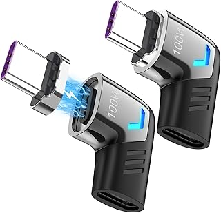 BIGCOON Magnetic USB C Adapter (2 Pack) Type C Connector Right Angle Support USB PD 100W Quick Charge & 480Mb/s Data Transfer Compatible with USB-C Mobile Phone,Laptops&Tablets