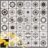 35 Pack Sunflower Flower Stencils for Painting on Wood, Floral Stencil Spring Nature Template for DIY Craft Wall Fabric Rock Chalkboard Sign School Scrapbook Projects (Sunflower)