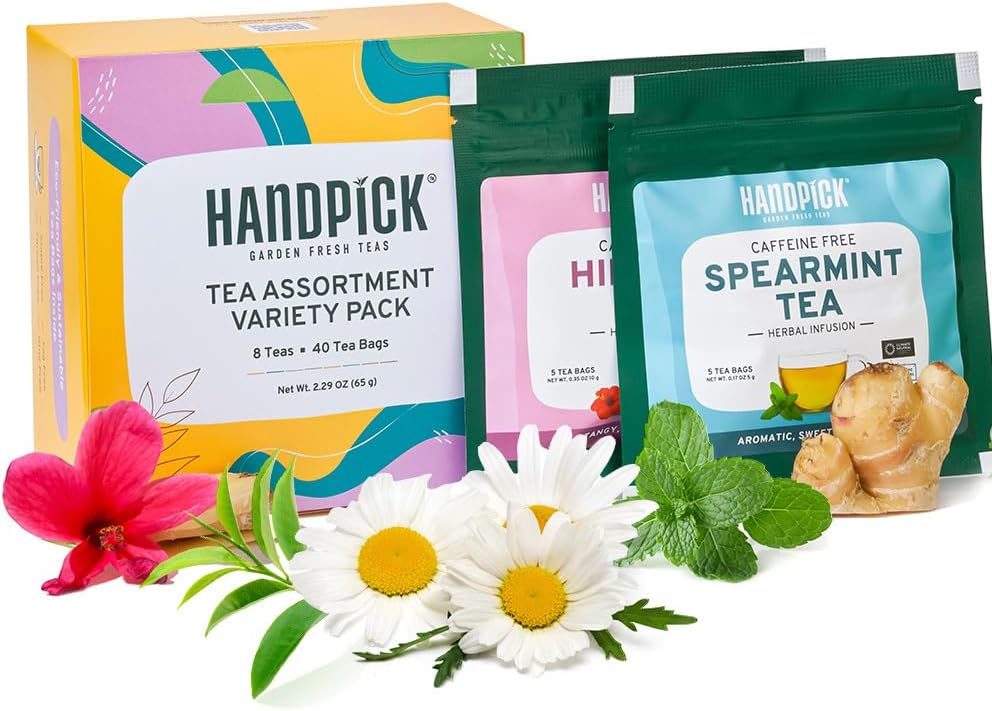 HANDPICK, Assorted Tea Sampler Gift Set 8 Flavors, 40 Tea Bags
