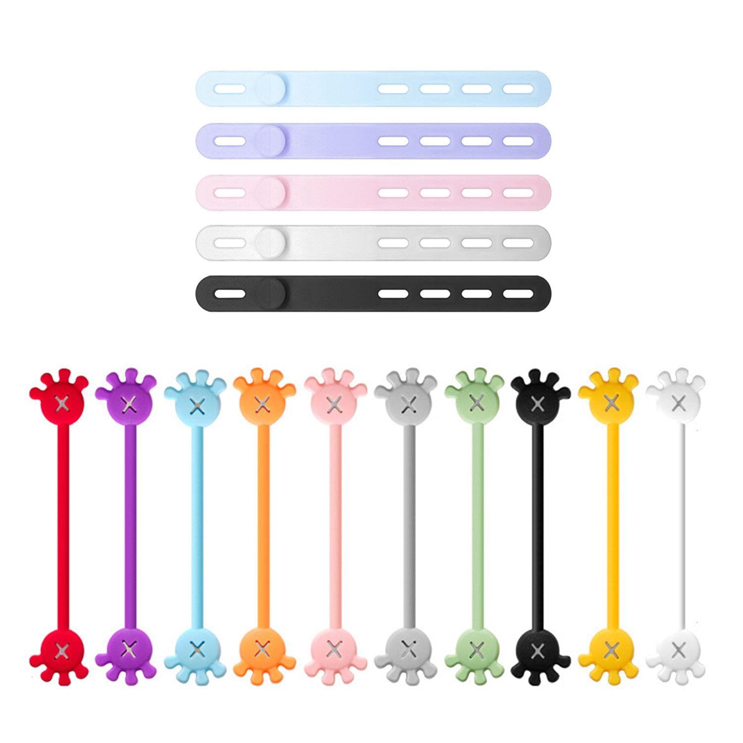 10 Pieces of Magnetic Straps and 5 Pieces of Adjustable Straps, Data Cable Storage Ties, Multi-Functional Straps