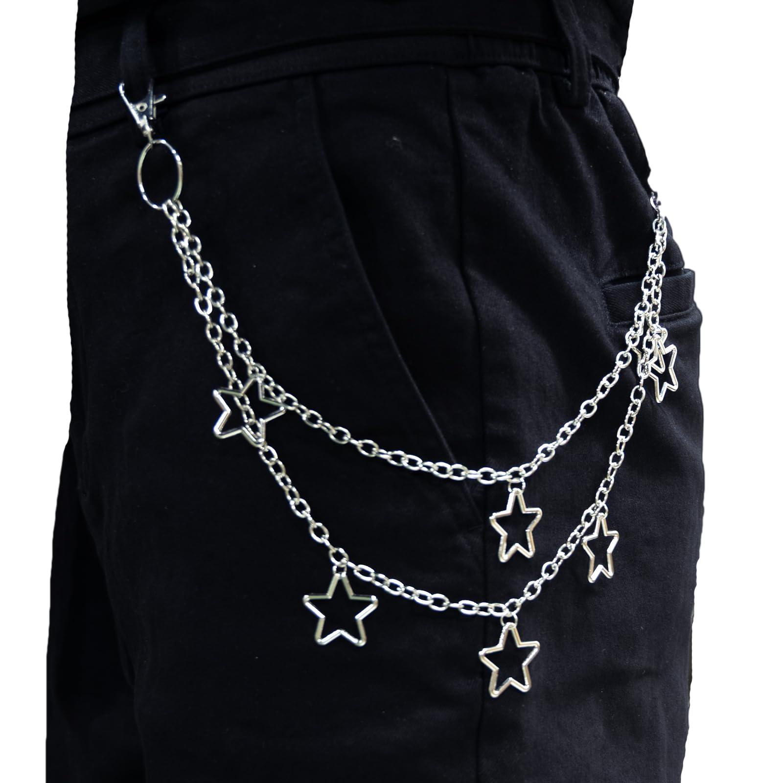 Catena per pantaloni hip hop, stile punk, per jeans, stile rock star, catena per portafoglio a strati, accessori gotici per donne e uomini
