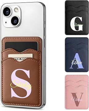 Personalized Name Phone Leather Wallet,Custom Initial Credit Card Holder Pocket for Back of Phone Stick on Cell phone Cases Great Storage Compatible for iPhone/Android/Samsung Galaxy