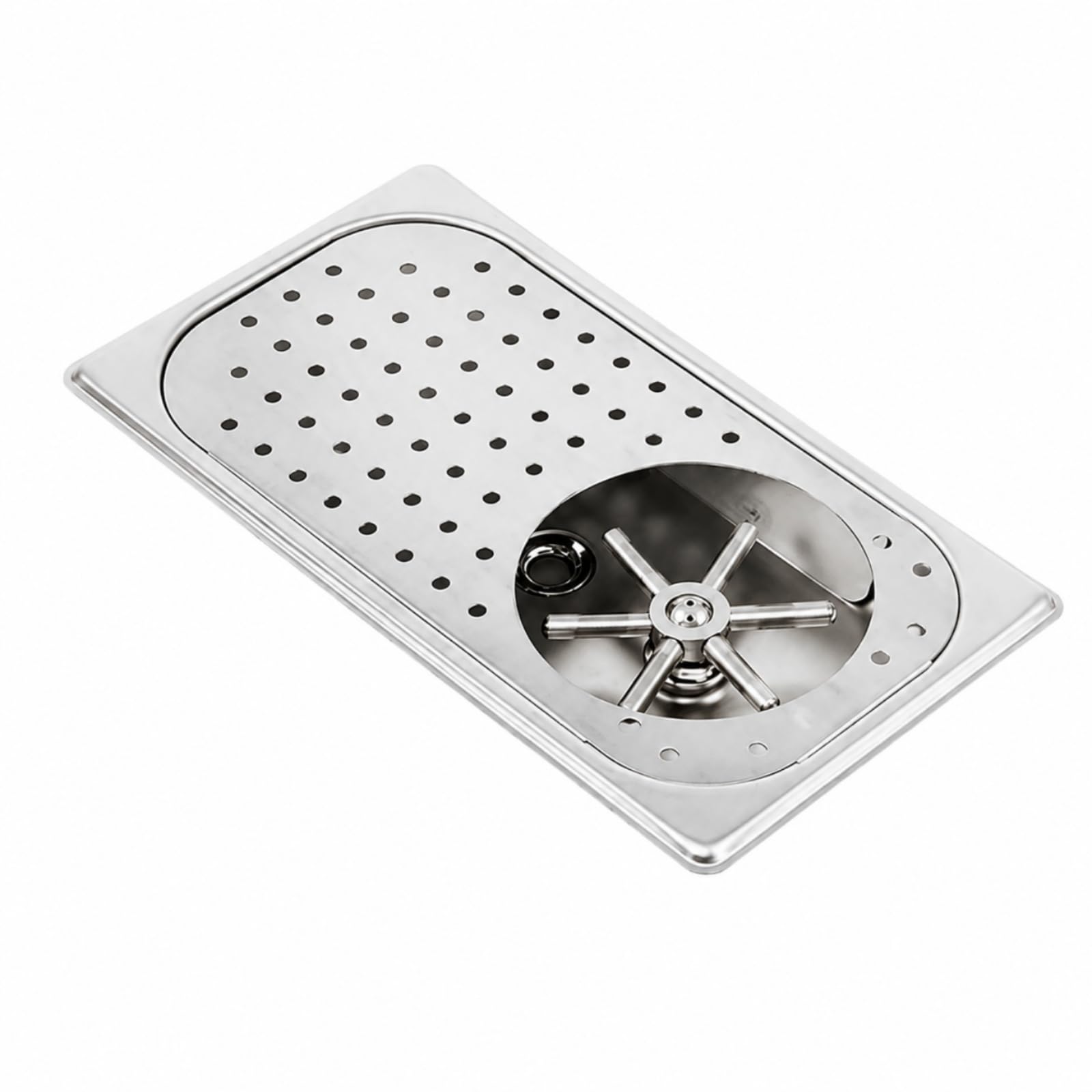 Lavatazze con Griglia Forata Forato Lavatazze in Acciaio Inox Profondità Incassata Lavatrice Tazze Commerciale per Bar, Medio, Acciaio, Foro Rotondo, Testa In Acciaio