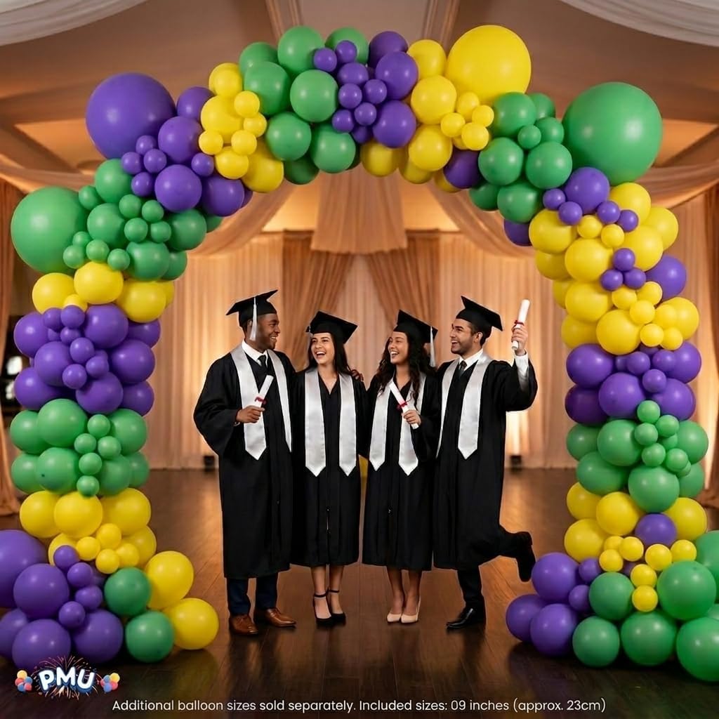 PMU DIY Professional Balloon Arch Deluxe Kit(Mardi Gras Gold, Green and Purple)Balloon Garland for Party Decoration,Decoration Kit for Birthday Party, Wedding, Graduation,Baby Shower(41691-61646)Pkg/1