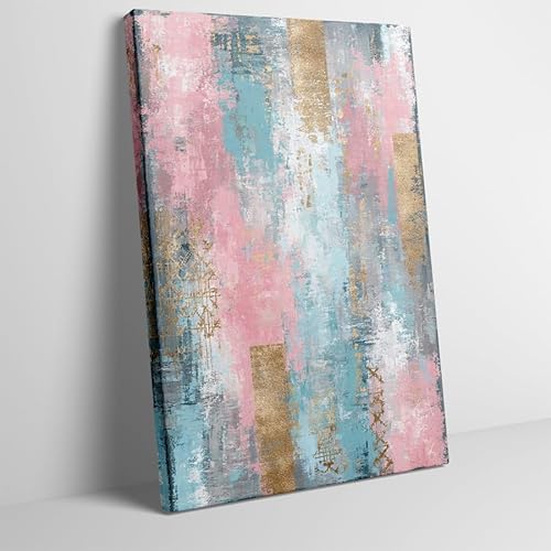Blush Teal Luxury Abstract Canvas Wall Art Gold Accent for