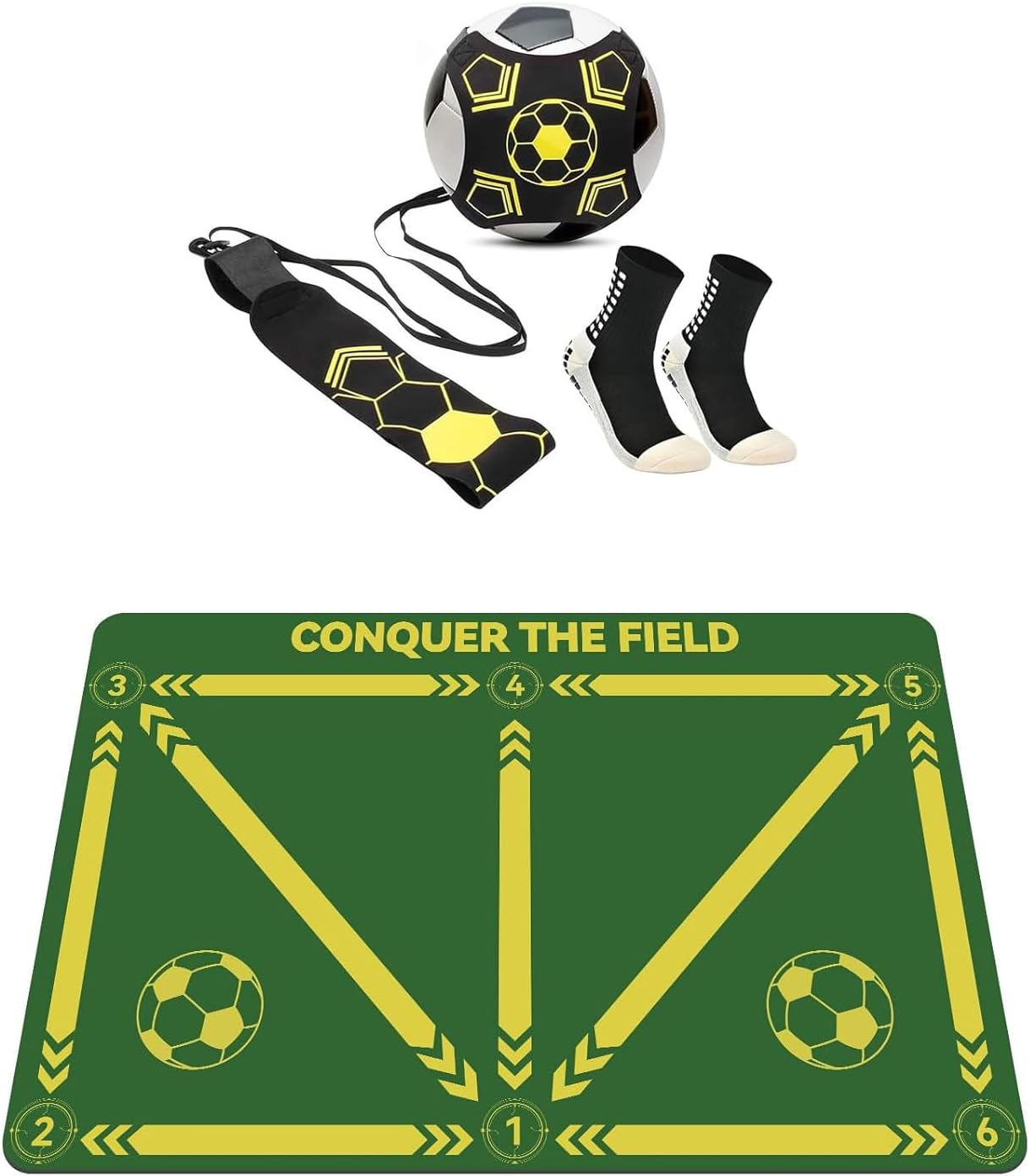 Soccer Training Mat,Football Footstep Training Mat,Agility Improve Ball Control,Quiet and Non-Slip, Includes Adjustable Elastic Rope and Non-Slip Socks, Perfect for Indoor and Outdoor Training
