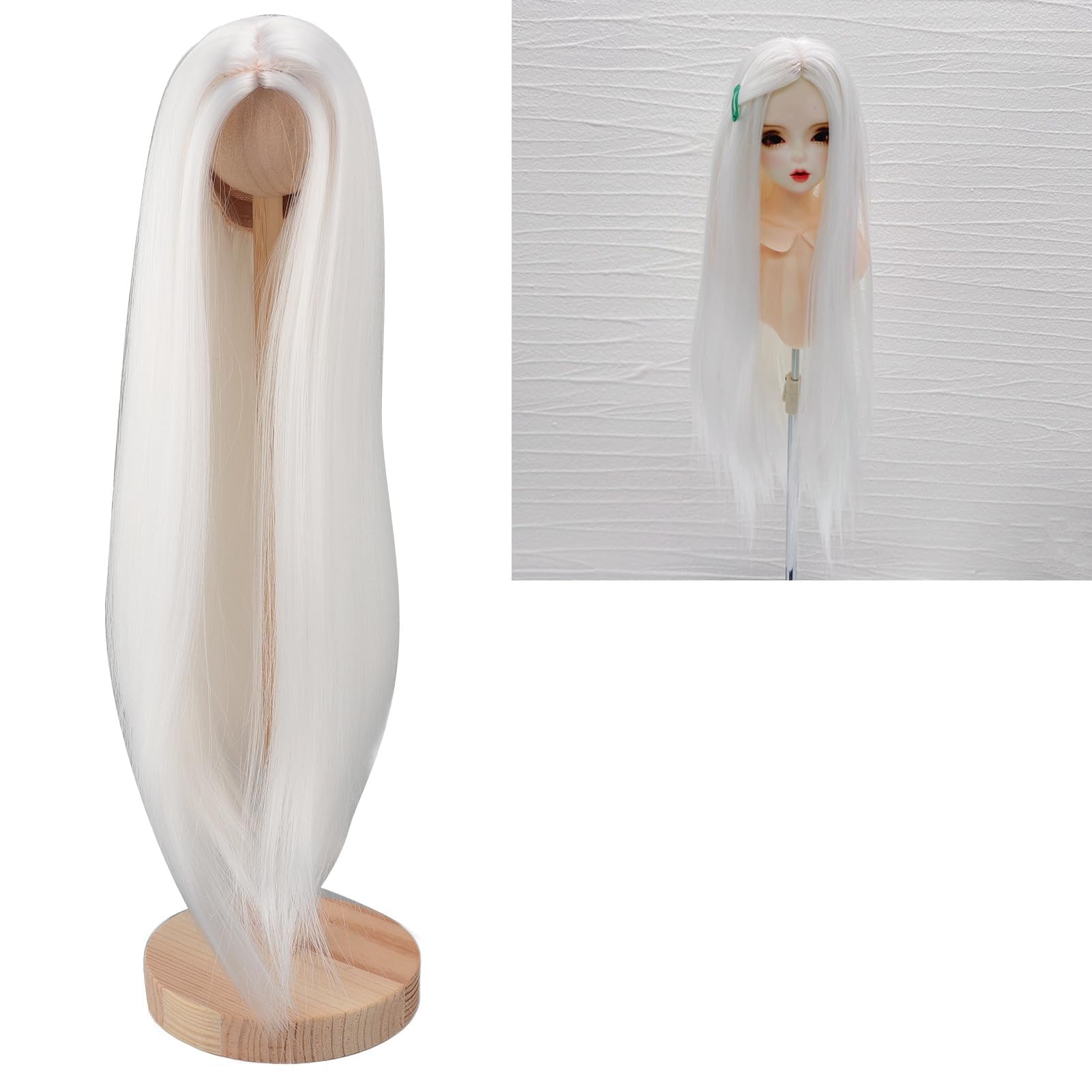 Capelli per Bambola BJD, Morbidi Capelli di Seta Ad Alta Temperatura Estensioni dei Capelli Sintetici Bambola Parrucca Fai da Te per Bambola da 7 a 8 Pollici (WHITE)
