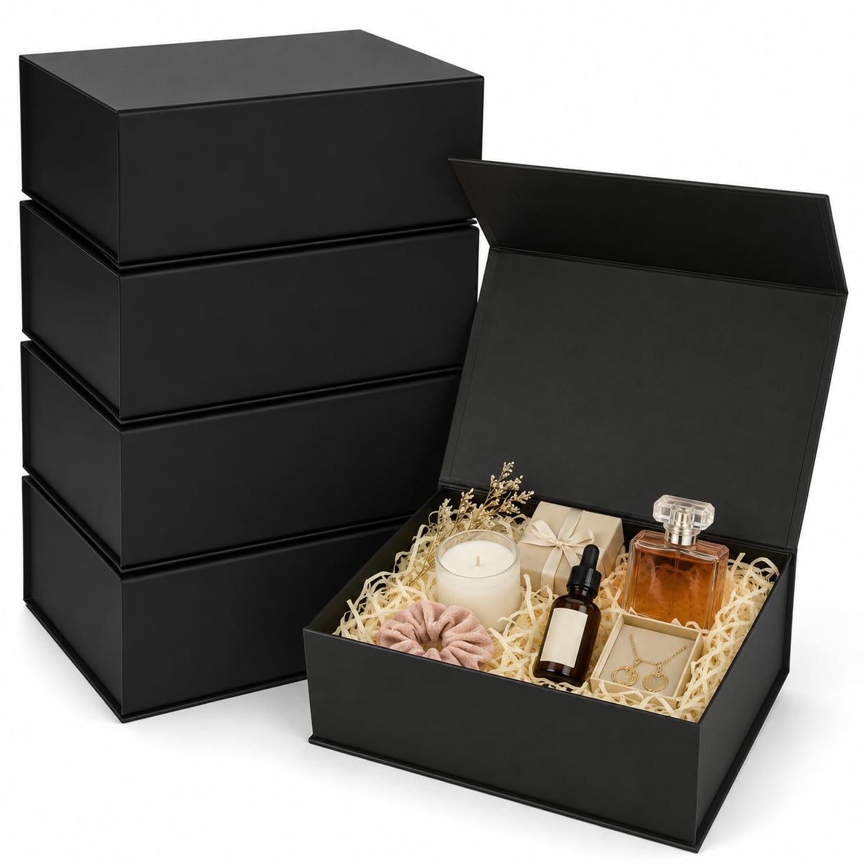 5 scatole regalo, scatole regalo nere magnetiche, scatole regalo nere per regali, coperchi con chiusura magnetica, confezione regalo per matrimoni, Natale, Halloween, regali di compleanno