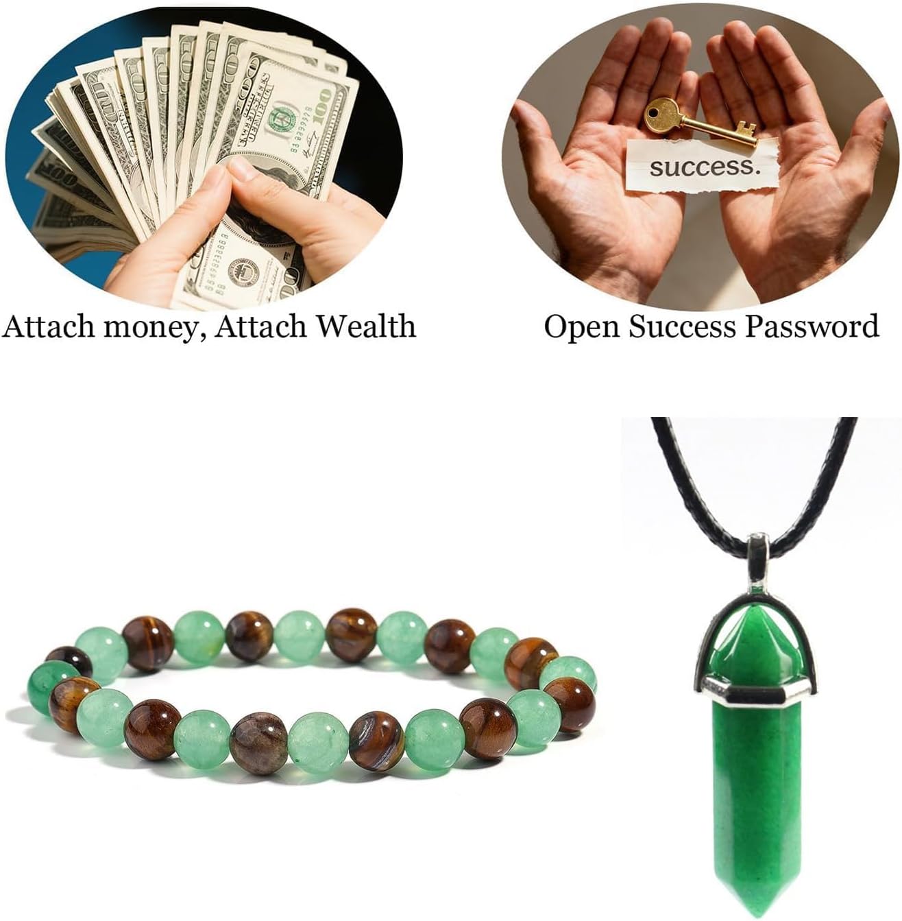 YANCHUN Money Bracelet Wealth for Women Green Jade Pendant Necklace Beaded Crystal Bracelets Good Luck Charms Birthday Jewelry Gifts - Image 4