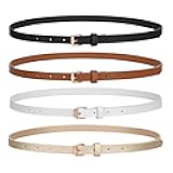 4 Pack Skinny Women Leather Belt for Dresses Thin Waist Belt for Jeans Pants with Gold Buckle