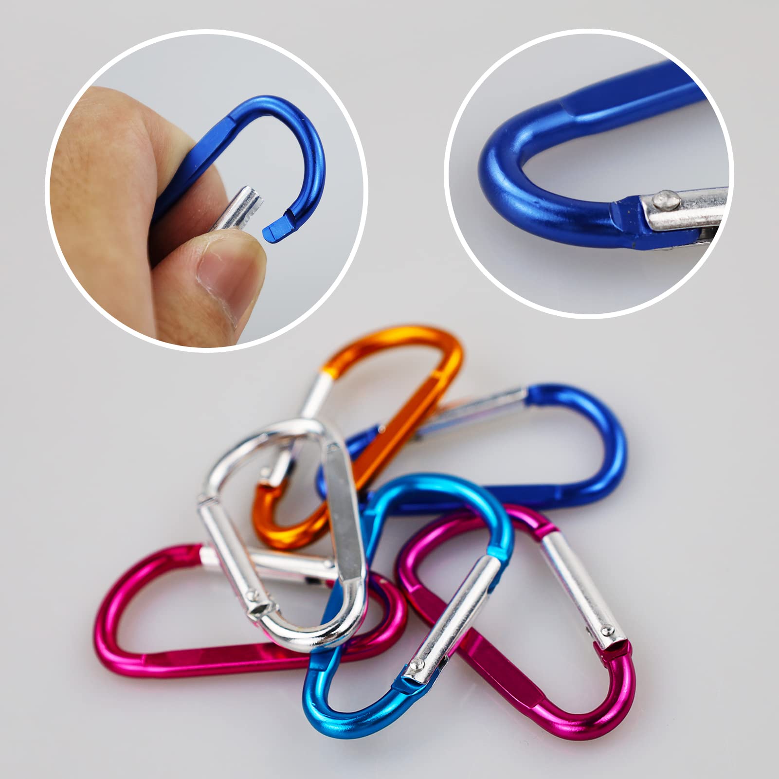 10 Moschettoni Multicolore in Alluminio con Anello a D - Ganci a Scatto con Bloccaggio per Arrampicata, Casa, Campeggio, Pesca, Escursionismo - 4