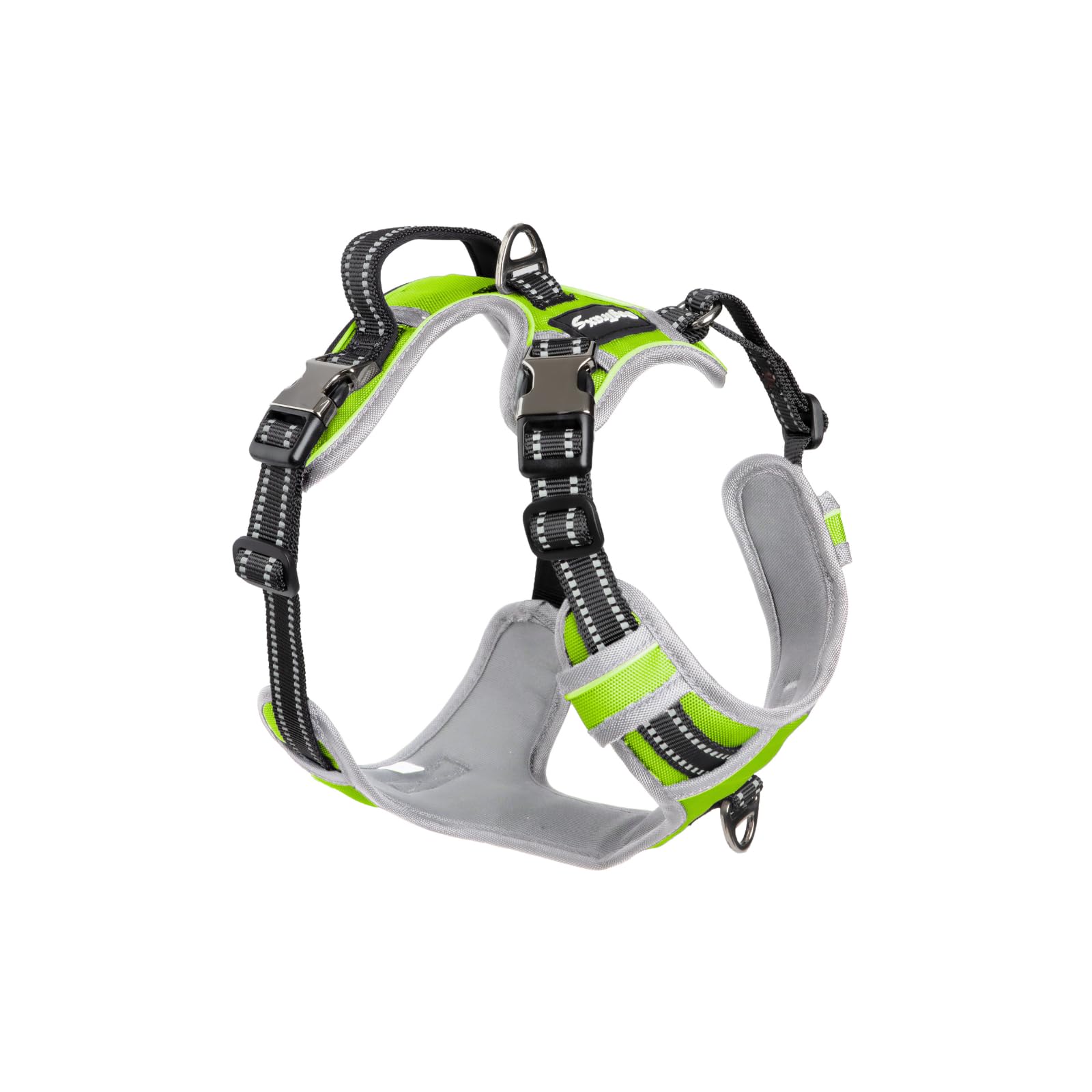 DogTraxs - Step-in Dog Harness - For Large Dogs - Soft Padding & Reflective Trim - Adjustable No Pull Through Design - Control Handle - Top & Front Clip Durable - Chartreuse Green