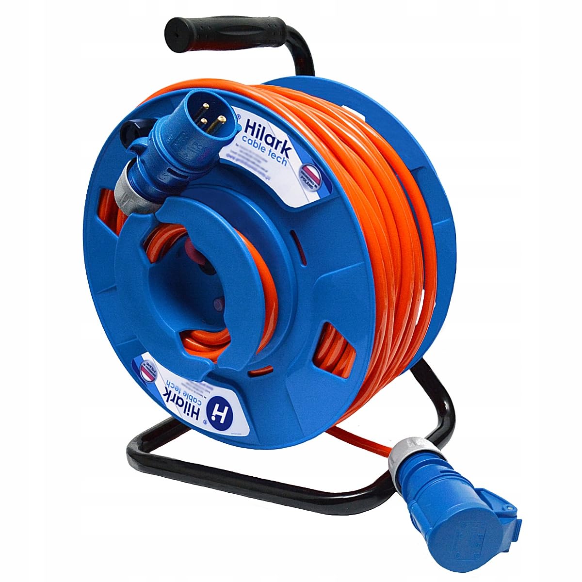 Hilark H07BQ-F - Prolunga per tamburo invertito elettrico, 3 g2,5 mm (3 x 2,5 mm) con spina industriale CEE a 3 poli per camper, roulotte, barca, cantiere (50 metri, arancione)