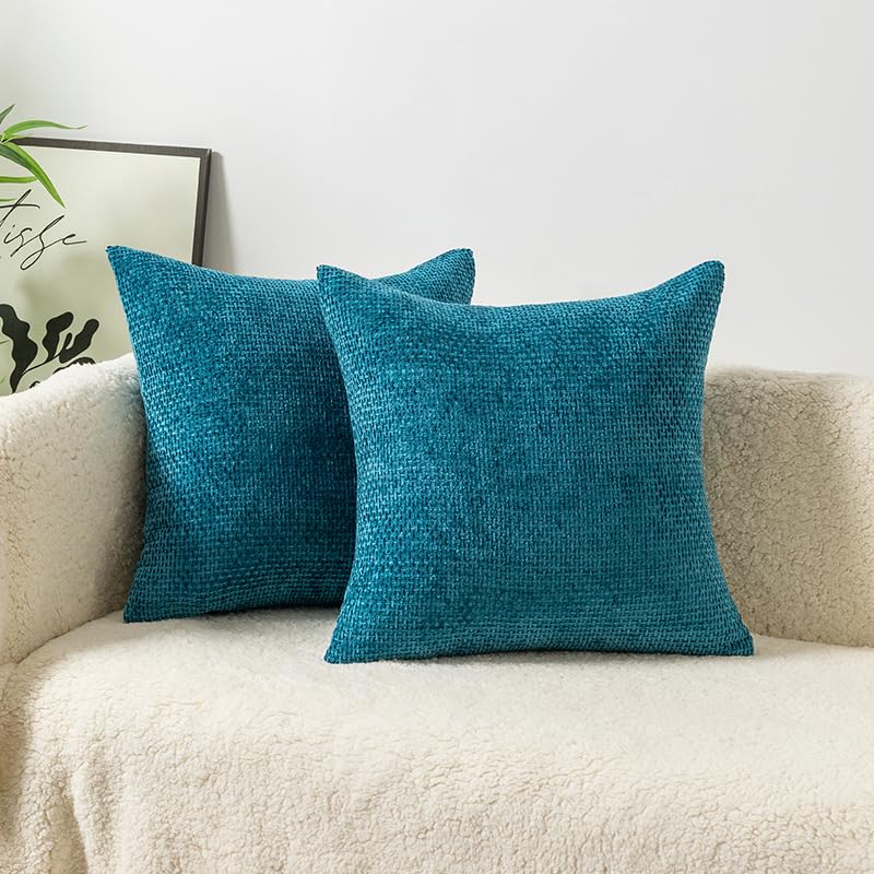 Coussin bleu roi 40x40 cm en chenille douce avec rembourrage