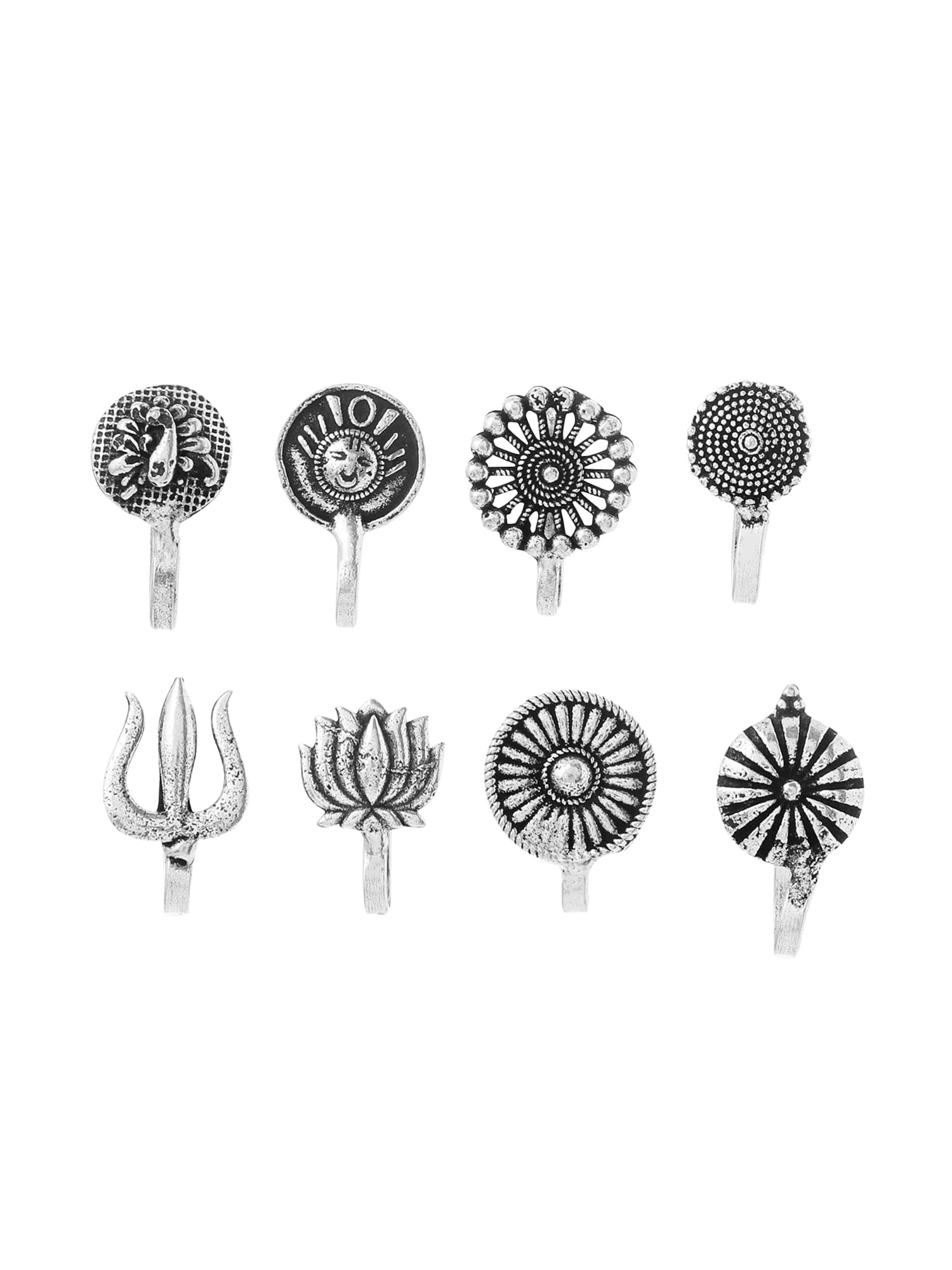 Antique Silver Oxidized 7 pcs combo set Ethnic Indian Traditional non-piercing Nose pin Jewelry Variation