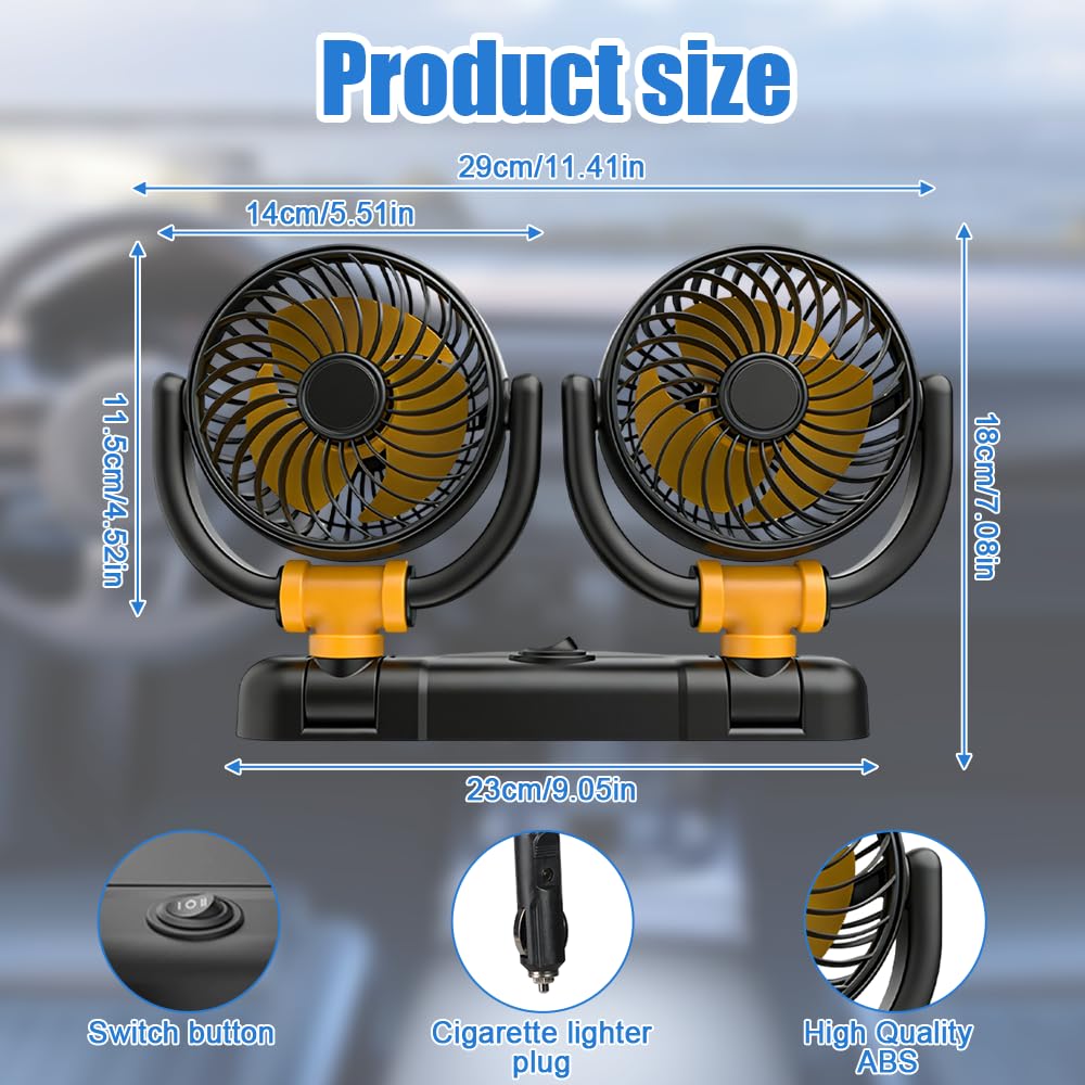 Ventilateur de voiture 12 V avec ventouse rotative à 360 °, ventilateur de voiture avec allume-cigare, puissant et silencieux pour camion, SUV, camping-car