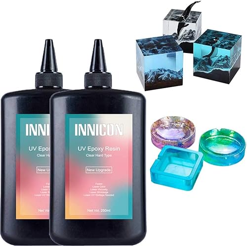 Juego de pegamento de gel de resina epoxi UV, 16.9 fl oz, no tóxico, tipo duro, ultravioleta, transparente, diseño de bricolaje, paquete de