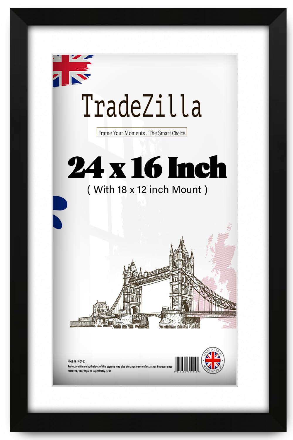 TradeZilla | Minimalist (60.96 x 45.72 cm) Matt Black Posters Frame with 45.72 x 30.48 cm White Mount Natural Eton Wood 609.6 x 457.2 mm Frame|Home Bar Room Decoration [ Matt Black ]