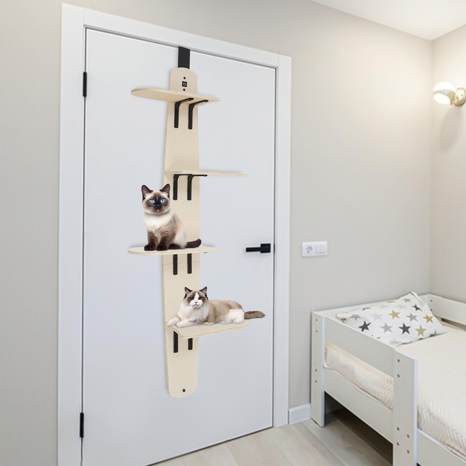 Mensole da parete per gatti a 4 livelli, in legno di pino, 20 kg, versatili, montate in legno, stabili mobili da parete con moquette, albero tiragraffi, casa per gatti domestici