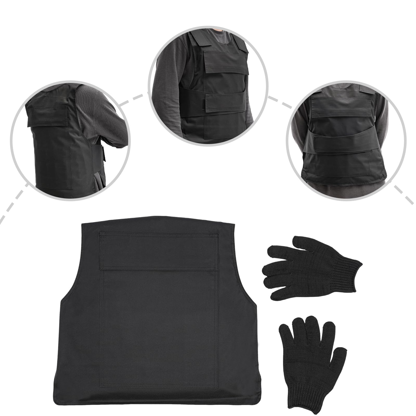 Stichschutzweste Herren, Schusssichere Weste, Enthält High-Mangan-Stahlblätter, Einstellbar Stichfeste Weste mit Schutzhandschuhe, für Polizei Security Wachschutz