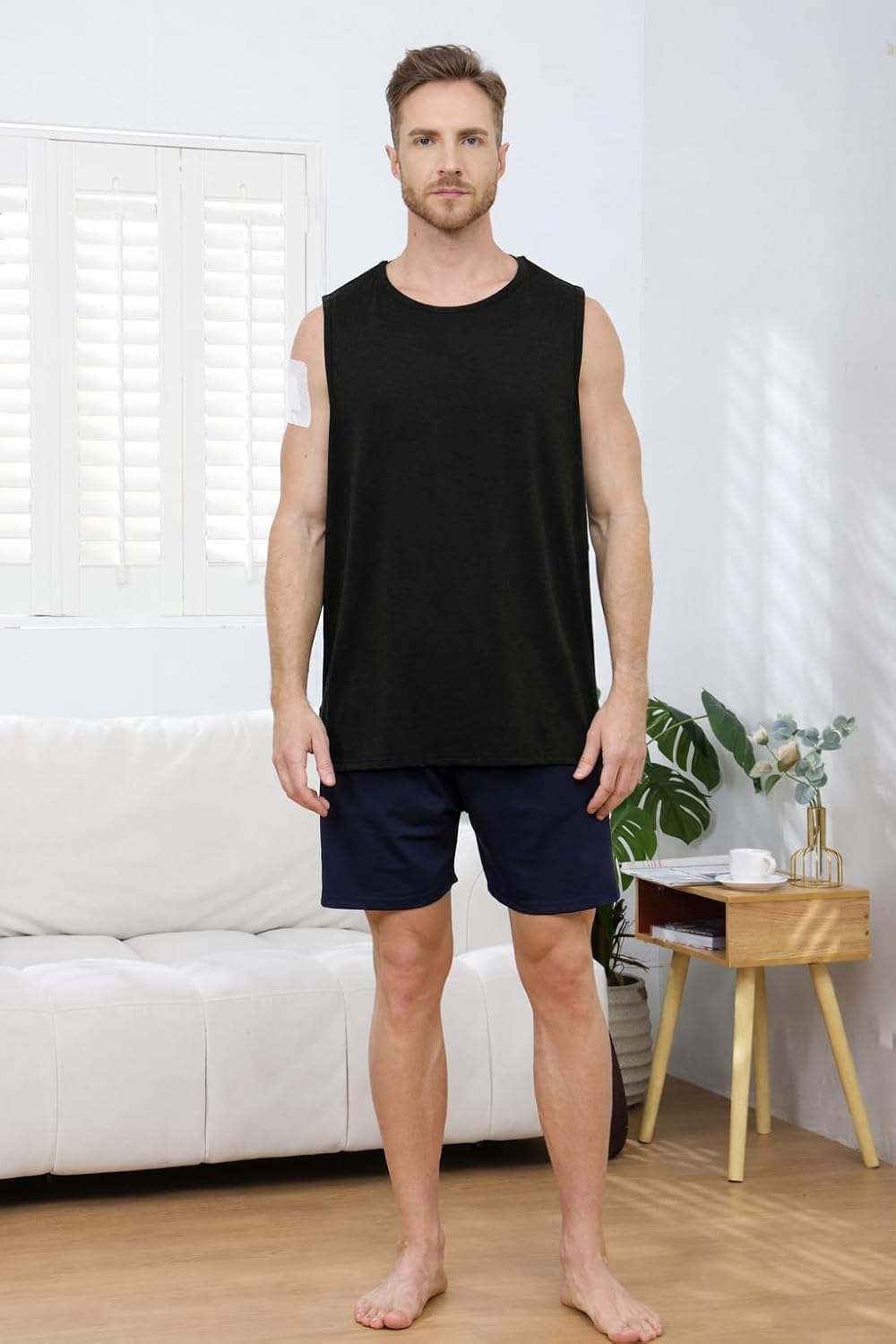 Men’s Shoulder Surgery Shirts with Snap Access Rotator Cuff Post Surgery Tank Top for Sling Chemo Port Recovery Top