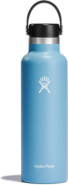 HYDRO FLASK - Water Bottle 621 ml (21 oz) - Vacuum Insulated Stainless Steel Water Bottle with Leak Proof Flex Cap and Powder Coat - BPA-Free - Standard Mouth - Rain