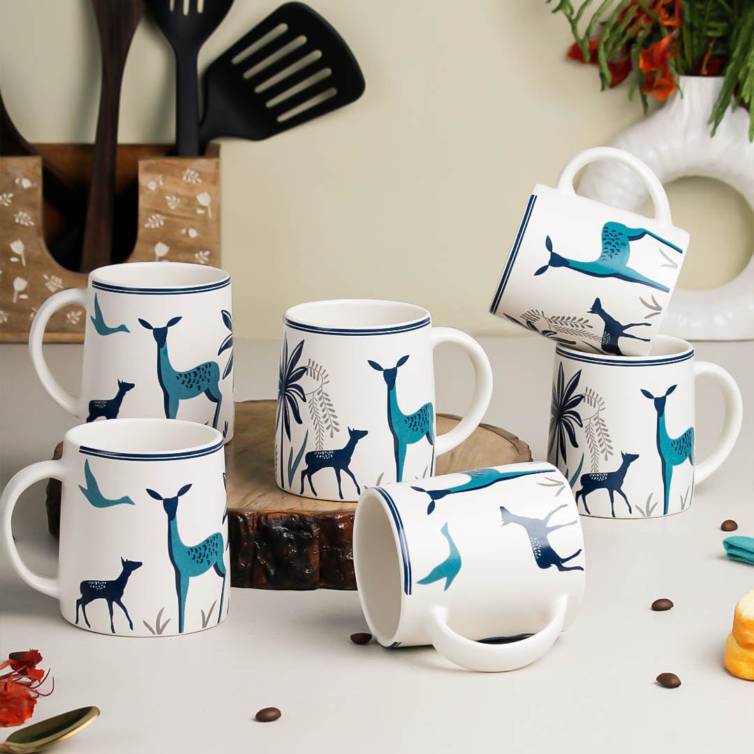 Sponsored Ad - The Earth Store Stag Blue Coffee Mugs Set of 6 to Gift to Best Friends, Coffee Mugs, Microwave Safe Ceramic Mugs (300 ml Each)