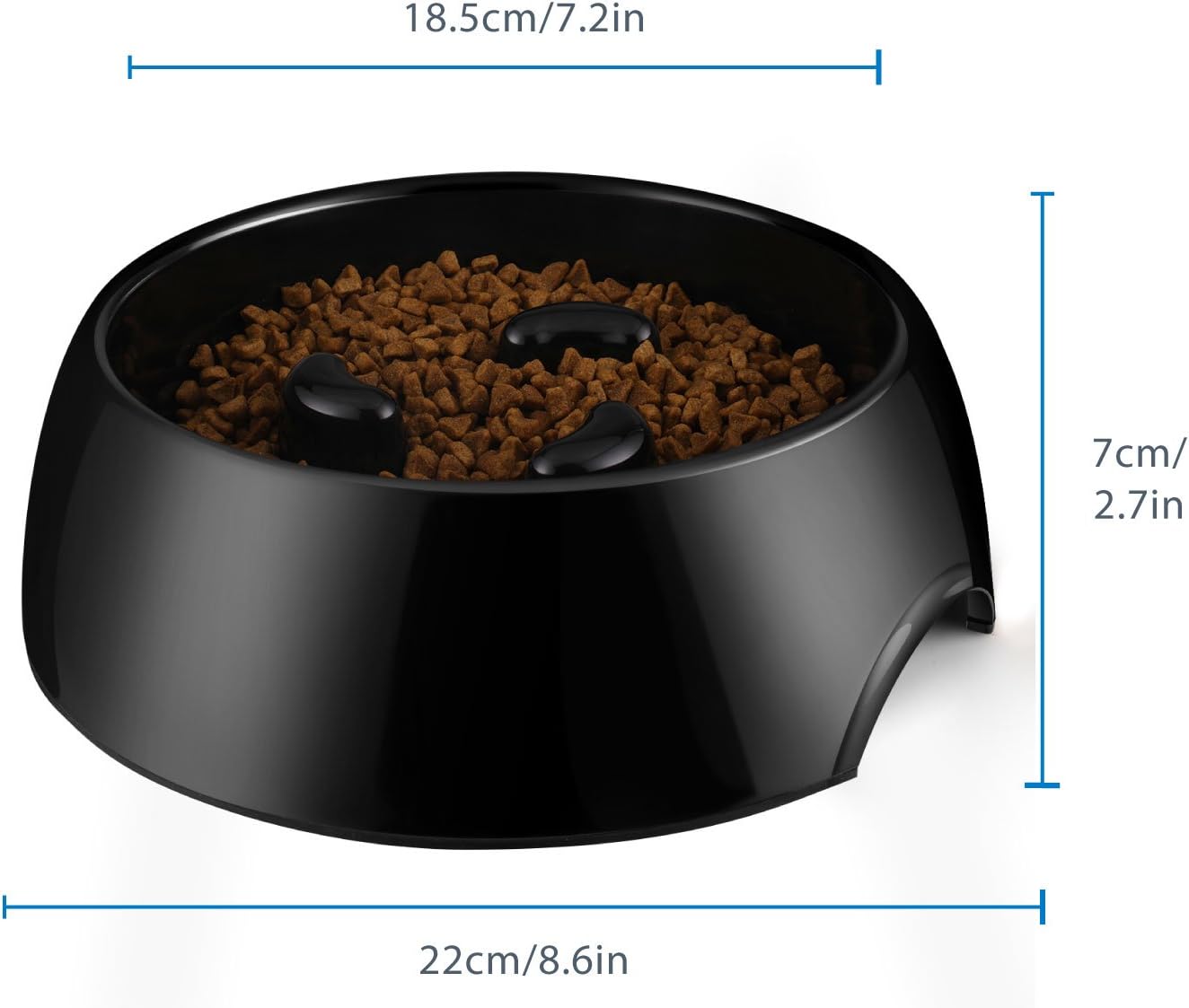 Flexzion Slow Feed Dog Bowl - Anti-Slip Slip Resistant Base Pet Animal Puppy Feeder Food Water Container Holder Dish Storage Anti-Gulping Three Columns Style 600ML, 2.5 Cup, 20oz Capacity