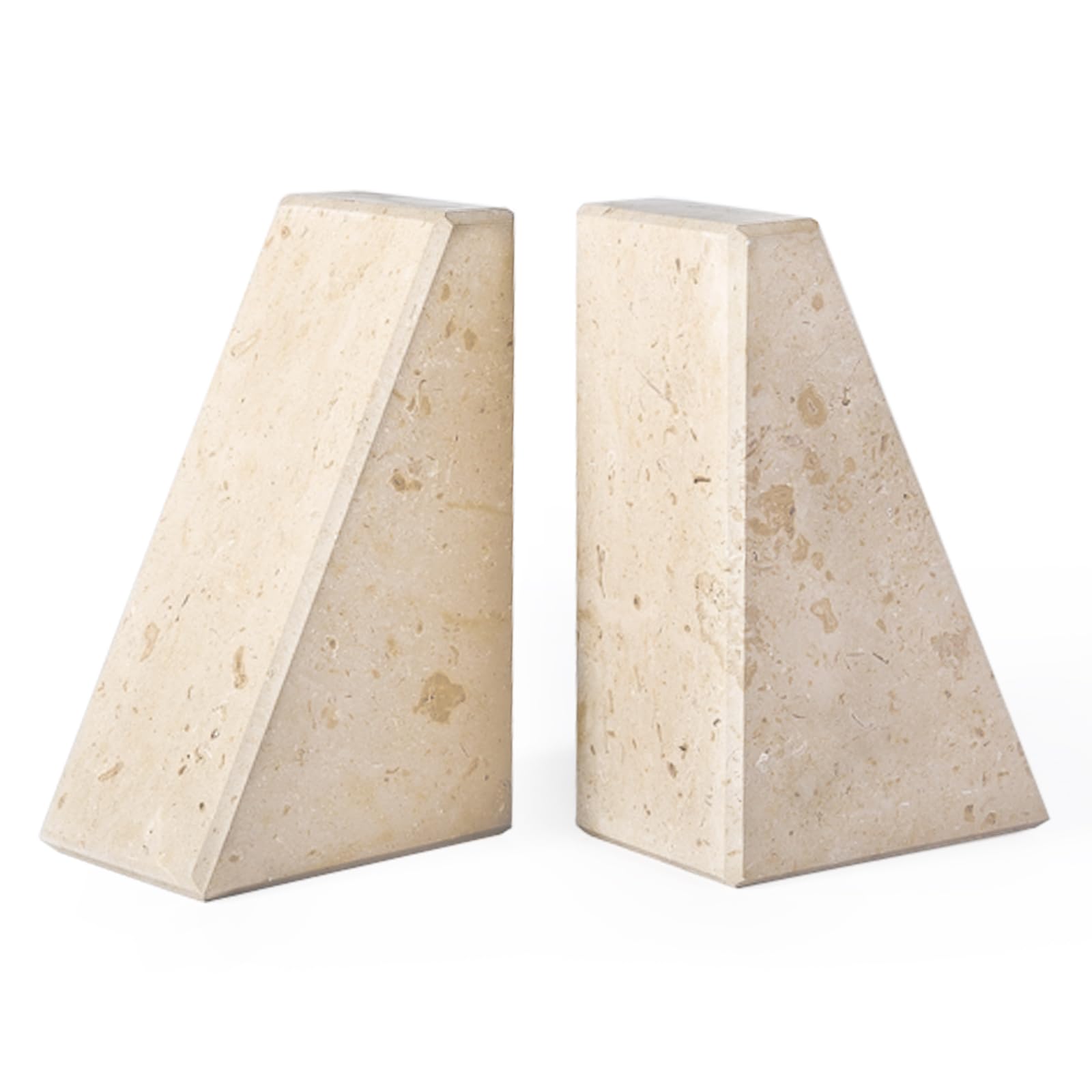 Karibiber Marble Bookends for Heavy Books, Decorative Book Ends for Shelves, Beige Stone Durable and Heavy-Duty Book Ends for Hardback Books &amp; CDS, Unique Book Stopper &amp; Holder, Set of 2
