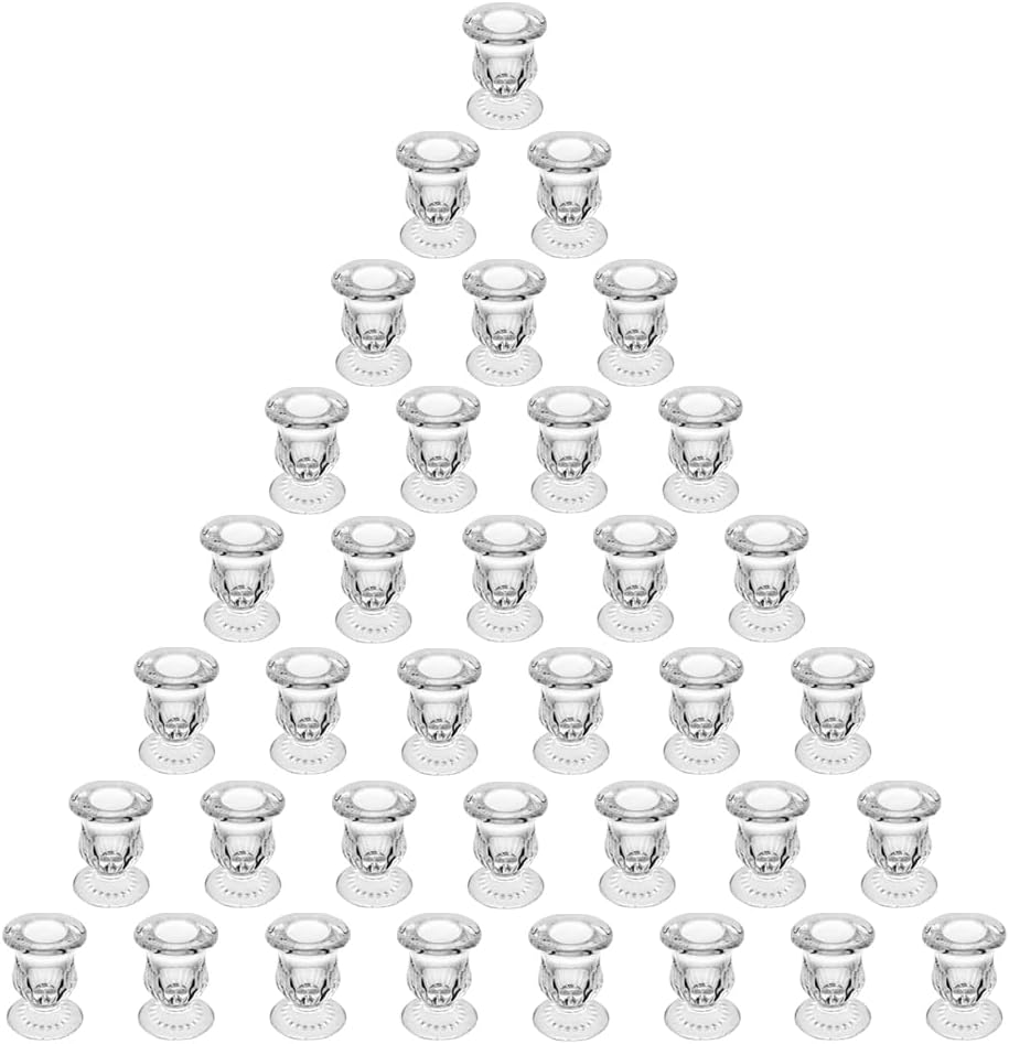 Glass Taper Candle Holder Set of 36 - Clear Crystal Candlestick Holders for Tapered Candles, Elegant Candle Stick Holder Set for Wedding Party Christmas Thanksgiving Festival (36, Transparent)