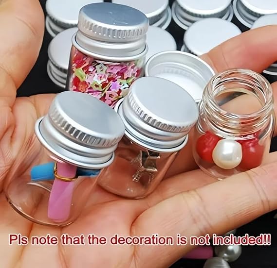 12Pcs 5ml Mini Clear Glass Bottles with Aluminum Screw Caps Empty Sample Jars Vials Wedding Favors Message Containers DIY Craft Supplies