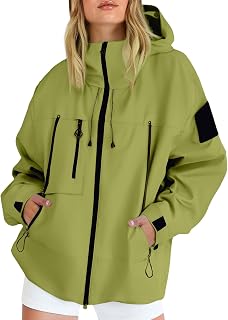 Lightweight Waterproof Jacket Womens, Casual Outdoor Raincoats with Hooded, Breathable Zip Up Softshell Jackets with Pockets, For Spring Fall Winter