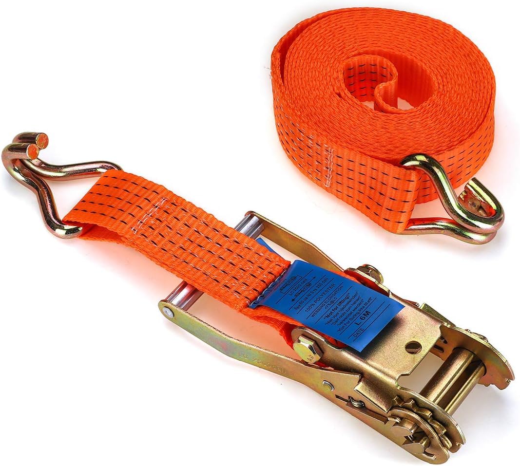Biella Heavy Duty Cargo Lashings Straps Ratchet & Fastening Tape Tie Down Hook 2”x10 Metre - Orange