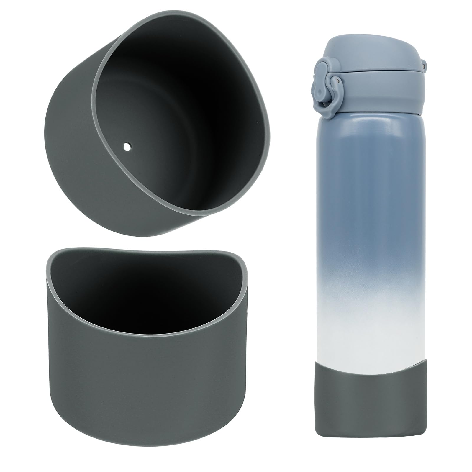 sourcing map 2Pcs Silicone Water Bottle Boot, Silicone Cup Protector, Anti-Slip Protective Sleeve Bottom Accessory for Stainless Steel Water Bottles,Dark Gray