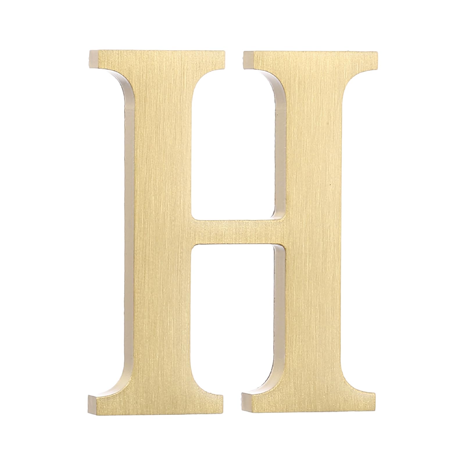 sourcing map 1.8 Inch House Letter, Brass Self-adhesive Mailbox Door Plaque, Brushed Finish Outdoor Address Sign for Office Hotel Apartments, Garden (Letter H, Gold Tone)