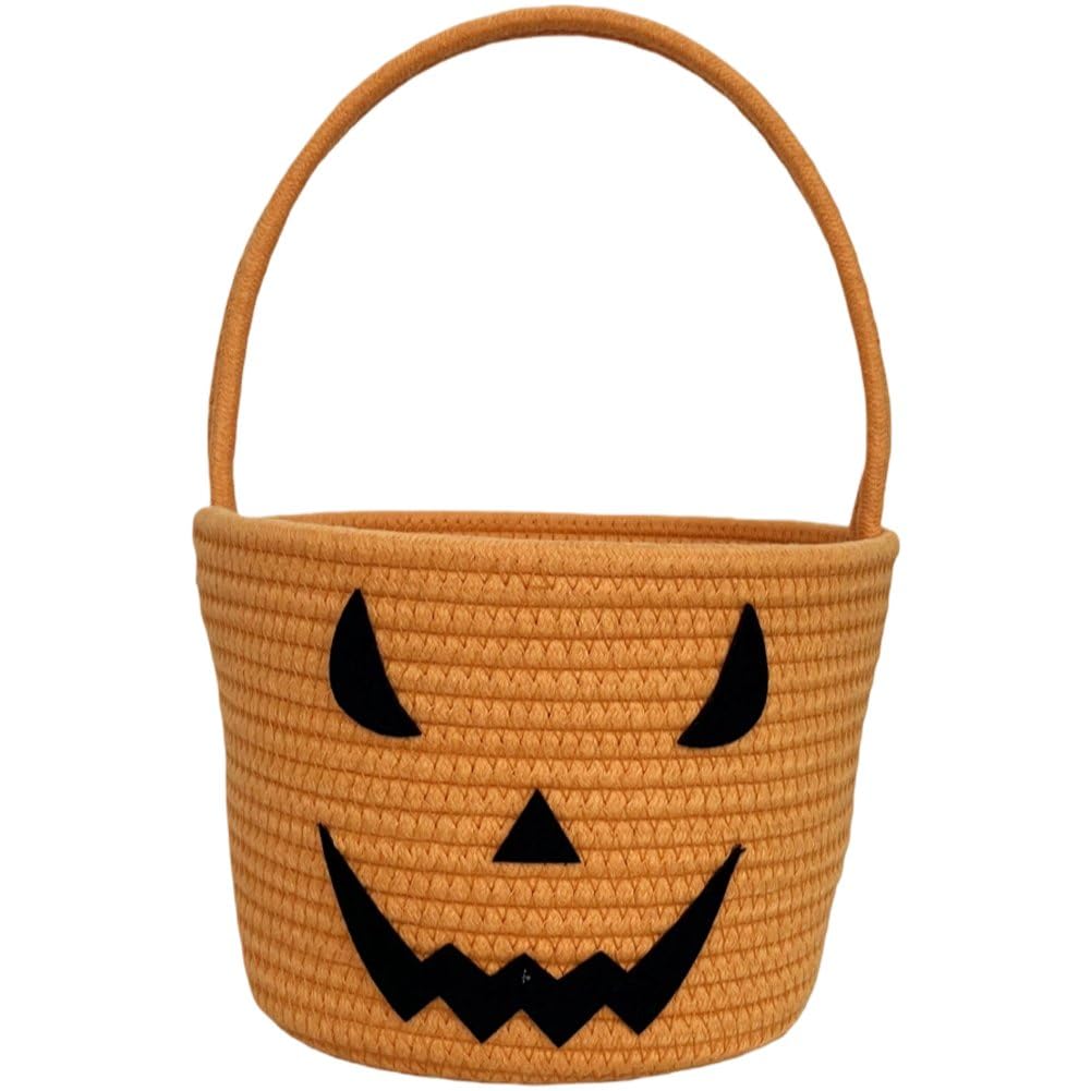 Sslvya Halloween Candy Basket Cotton Rope Woven Pumpkin Bucket for Halloween Trick or Party Favors Decorations
