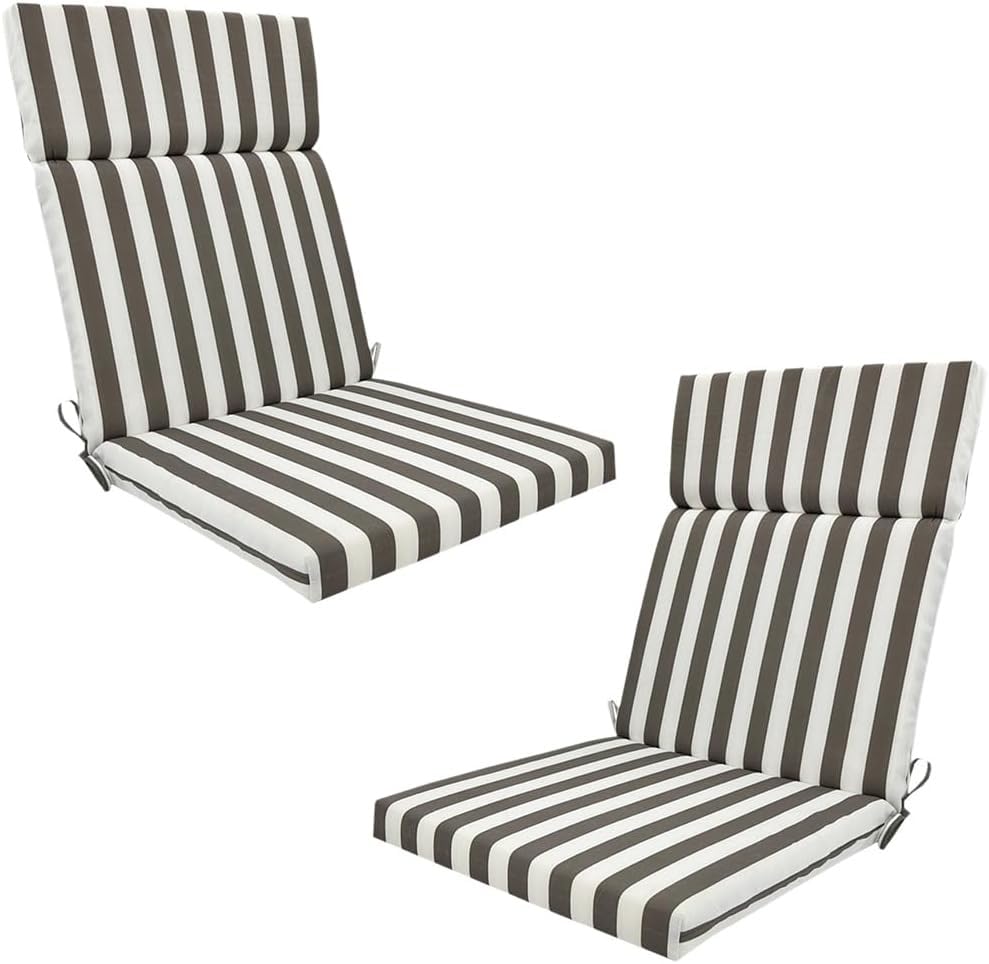 Outdoor-Stuhlkissen, wasserdicht, hohe Rückenlehne, umweltfreundlich, 3 cm dick, perfekt für Gartensofas, Liegestühle und Schaukelstühle, Khaki-Streifen, 45 x 107 cm, 2 Stück
