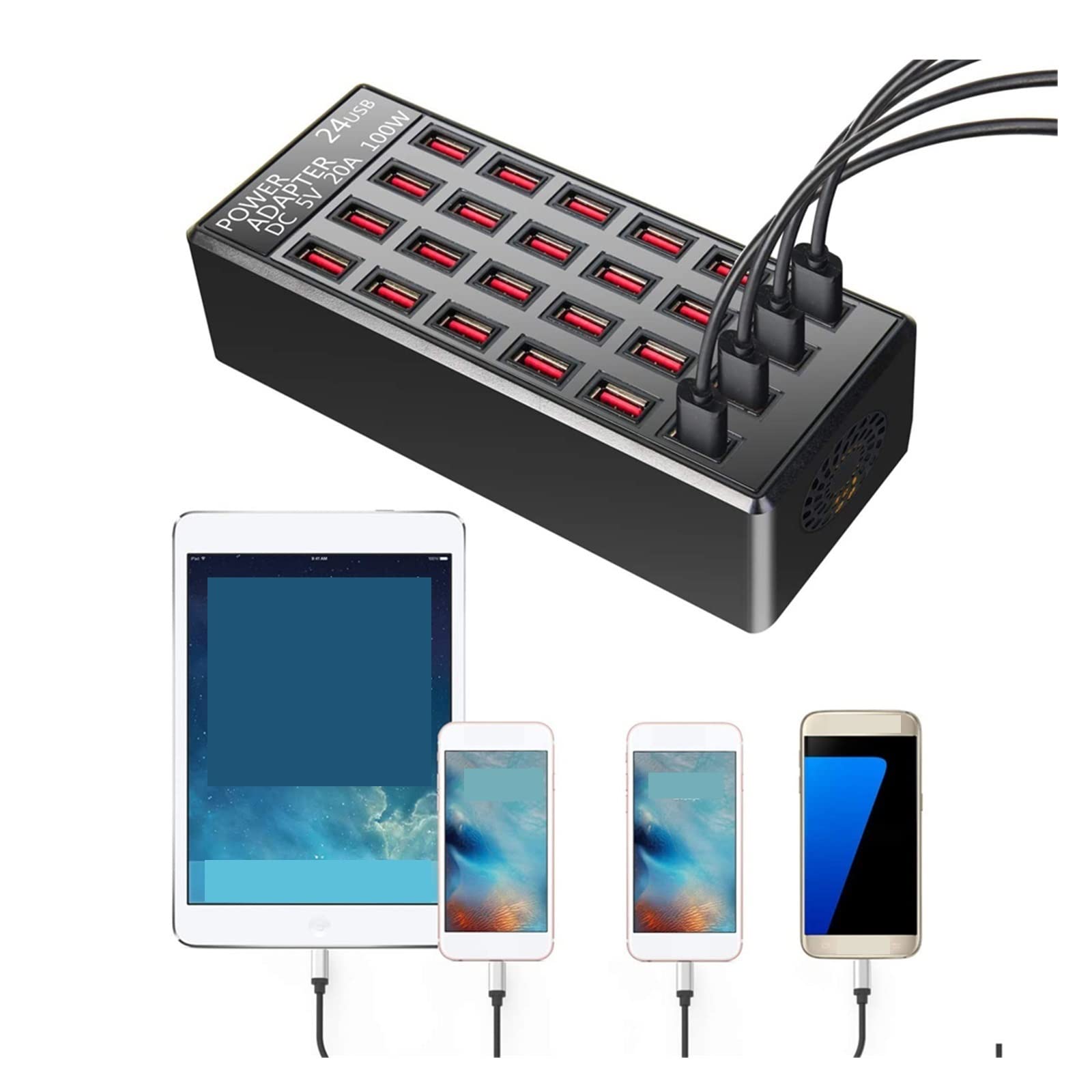 Stazione di Ricarica USB, caricabatteria da Parete Intelligente con 12 24 60 Porte, Stazione Rapida for più dispositivi Caricabatterie Sicuro(10 Port USB 50W)