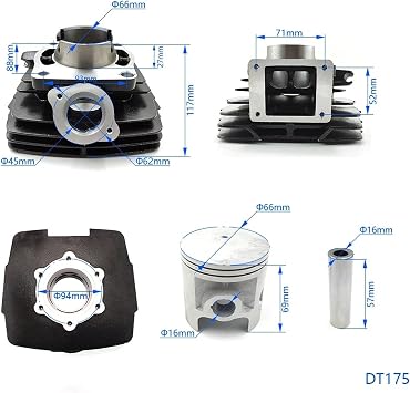 Engine Crankcase Crankcases Fit For YAMAHA 2 Stroke DT125 DT175 RXK RX 135 Motorcycle Parts 58mm 66mm 56.4mm Cylinder Block Piston Ring Gasket Kit(2A7-11311-00-00)