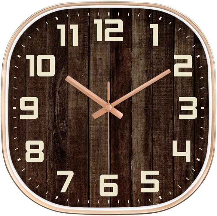 M.T. BROTHERS Wall Analog Clock 12 Inches Non Ticking Silent Quartz Round Wall Analog Clock For Home Bedroom Hall Living Room Office | Mute And Quiet Wall Analog Clocks (Walnut Wooden Square)